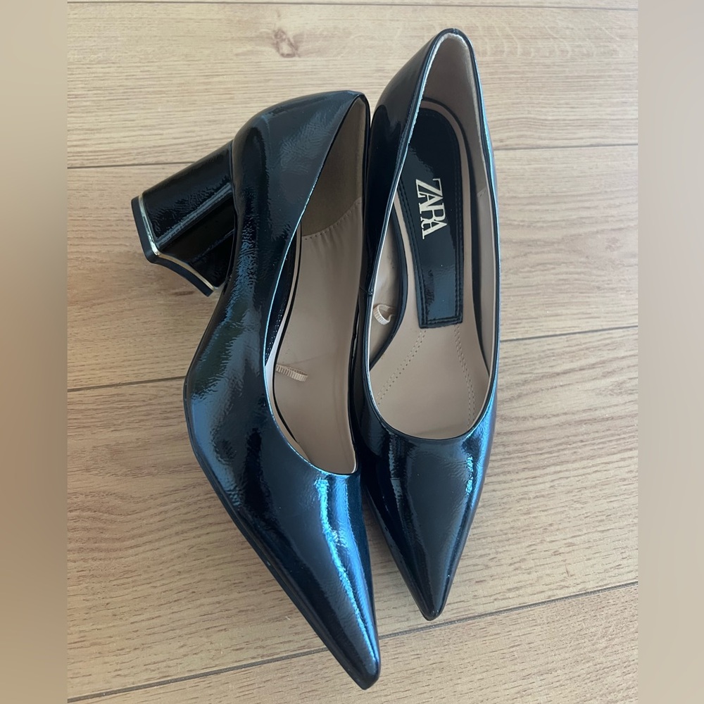 Zara Black Patent Leather Heels